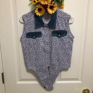 Ditsy Floral & Denim Tie-Front Top